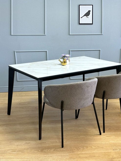 Стол KR1200 мрамор белый глянец / черный