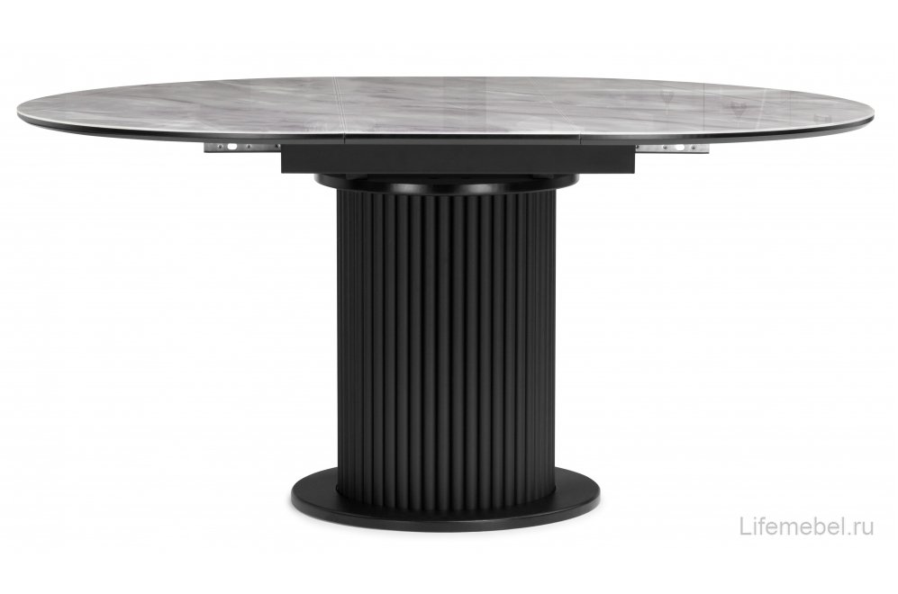 Стеклянный стол Фостер 120(160)х120х76 серый мрамор / черный