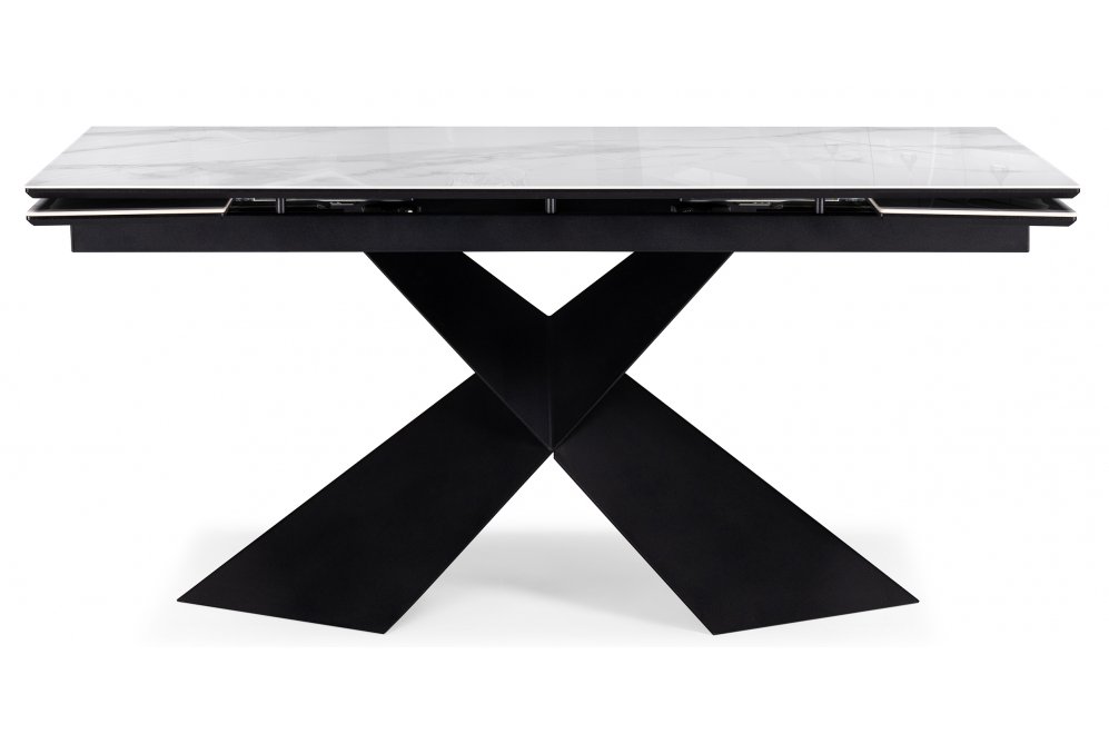 Стеклянный стол Хасселвуд 160(220)х90х77 белый мрамор / черный