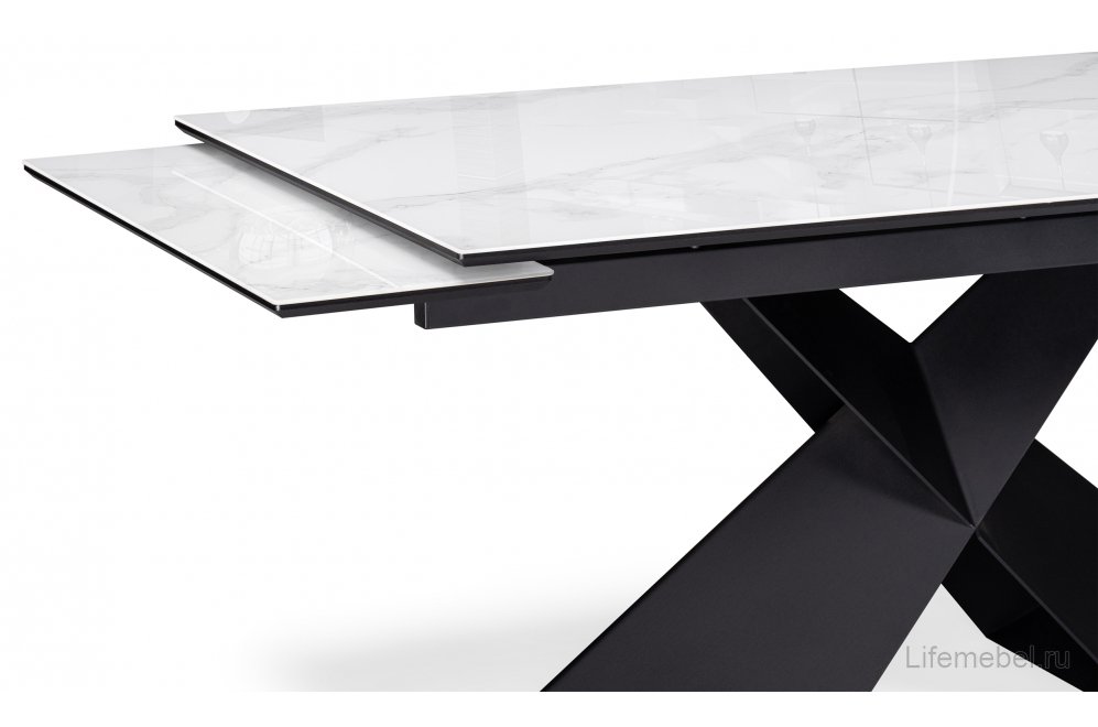 Стеклянный стол Хасселвуд 160(220)х90х77 белый мрамор / черный