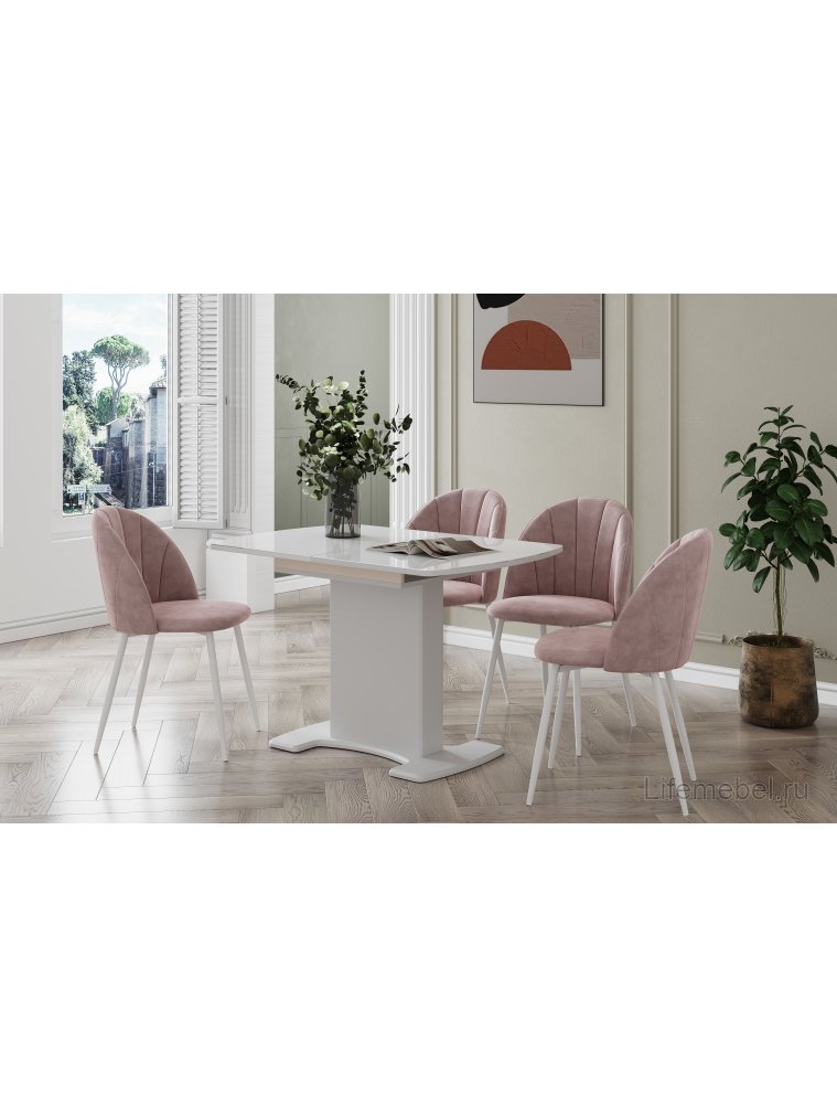 Стол на тумбе Палмер 120(160)х80х75 белое стекло / белый