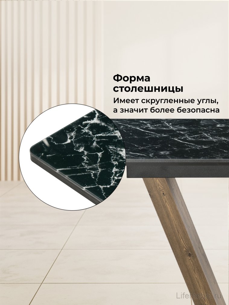 Стол на тумбе Иматра мрамор черный / черная шагрень