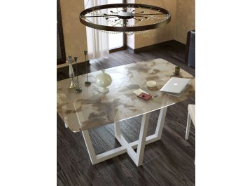 Обеденный стол KENNER X1400 белый/стекло триплекс листья