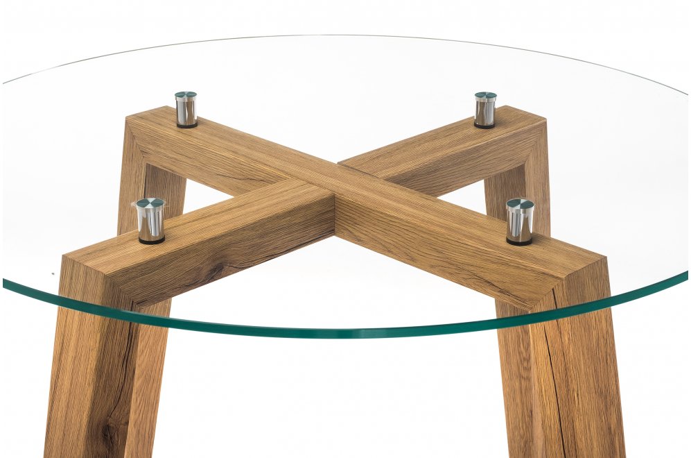 Стеклянный стол Ларс круг дуб монтана