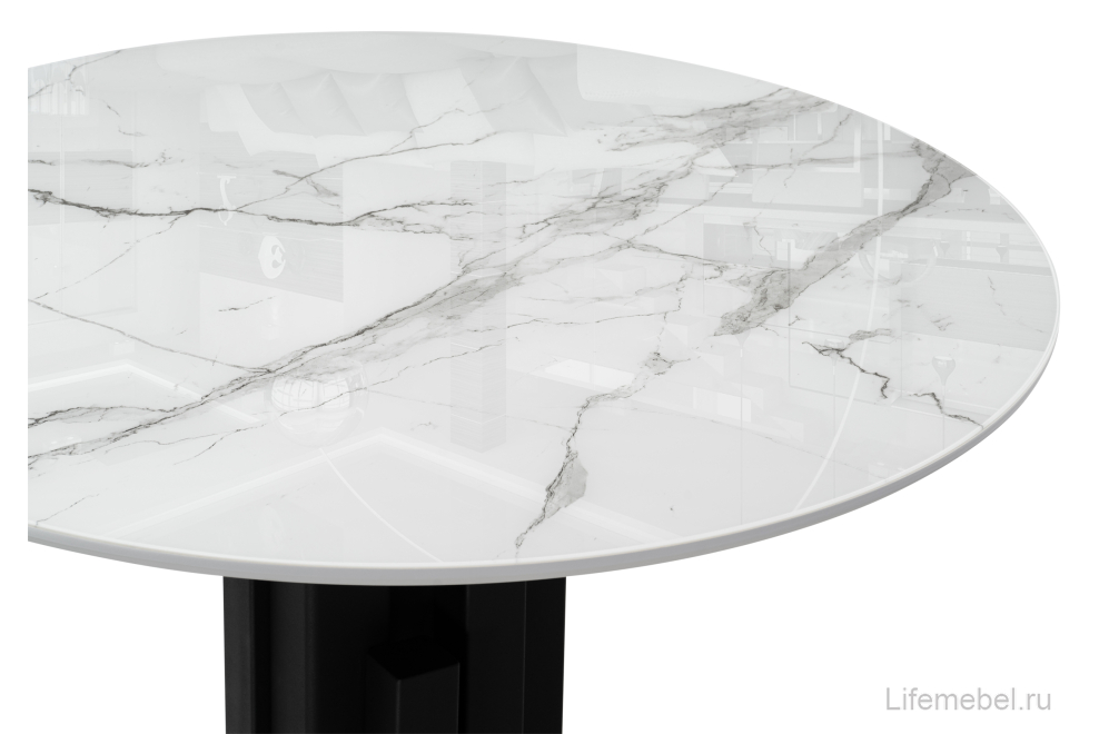 Стеклянный стол Калипсо 110х75 белый мрамор / черный