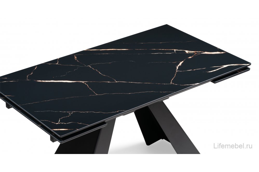 Стеклянный стол Торвальд 140(200)х80х77 обсидиан / черный