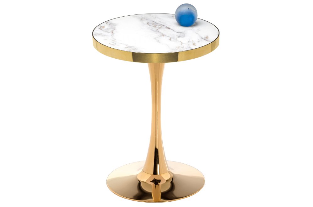 Стол Нилис 60 белый мрамор / золотой