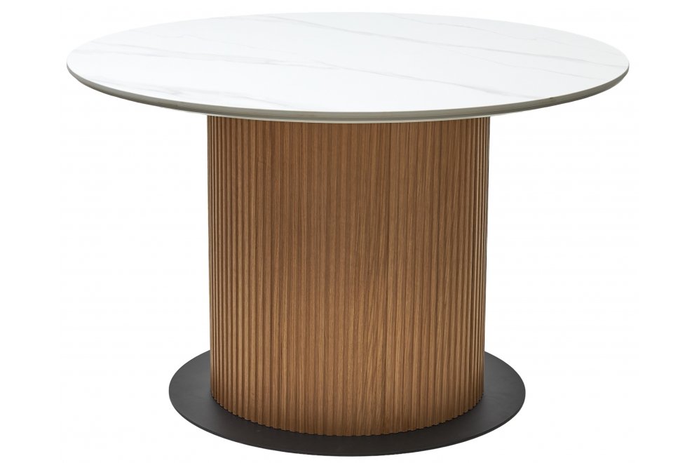 Керамический стол Mesa D120 белый мрамор M326 / oak