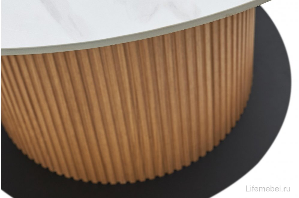 Керамический стол Mesa D120 белый мрамор M326 / oak