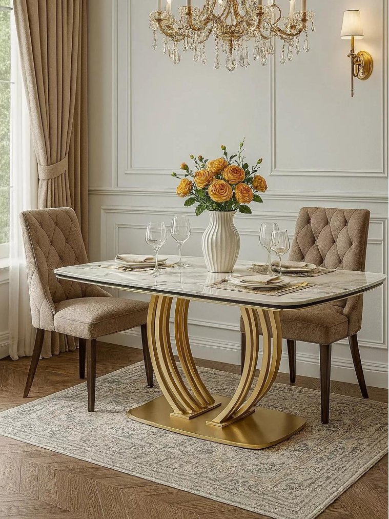 Стол на тумбе Matera 160 KL-188 итальянская керамика контрастный мрамор матовый / шампань