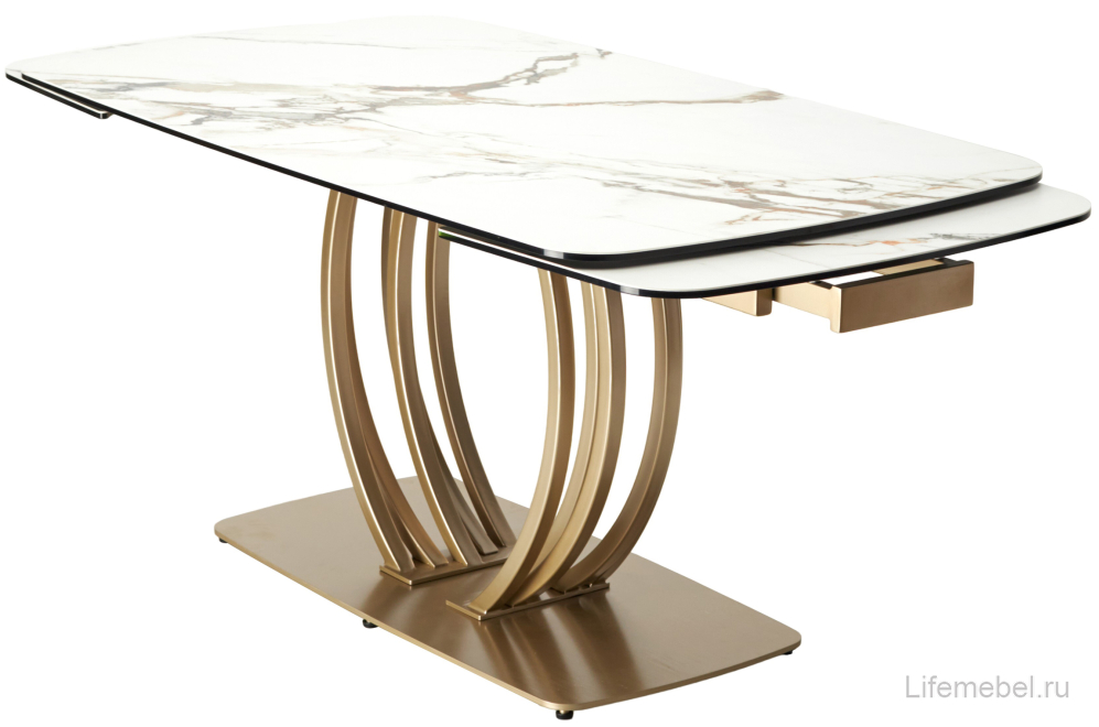 Стол на тумбе Matera 160 KL-188 итальянская керамика контрастный мрамор матовый / шампань
