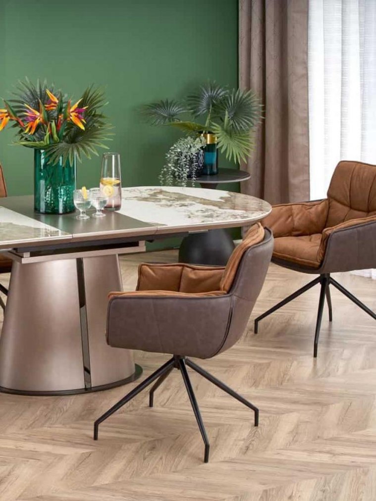 Керамический стол Robinson бежевый мрамор / капучино / черный