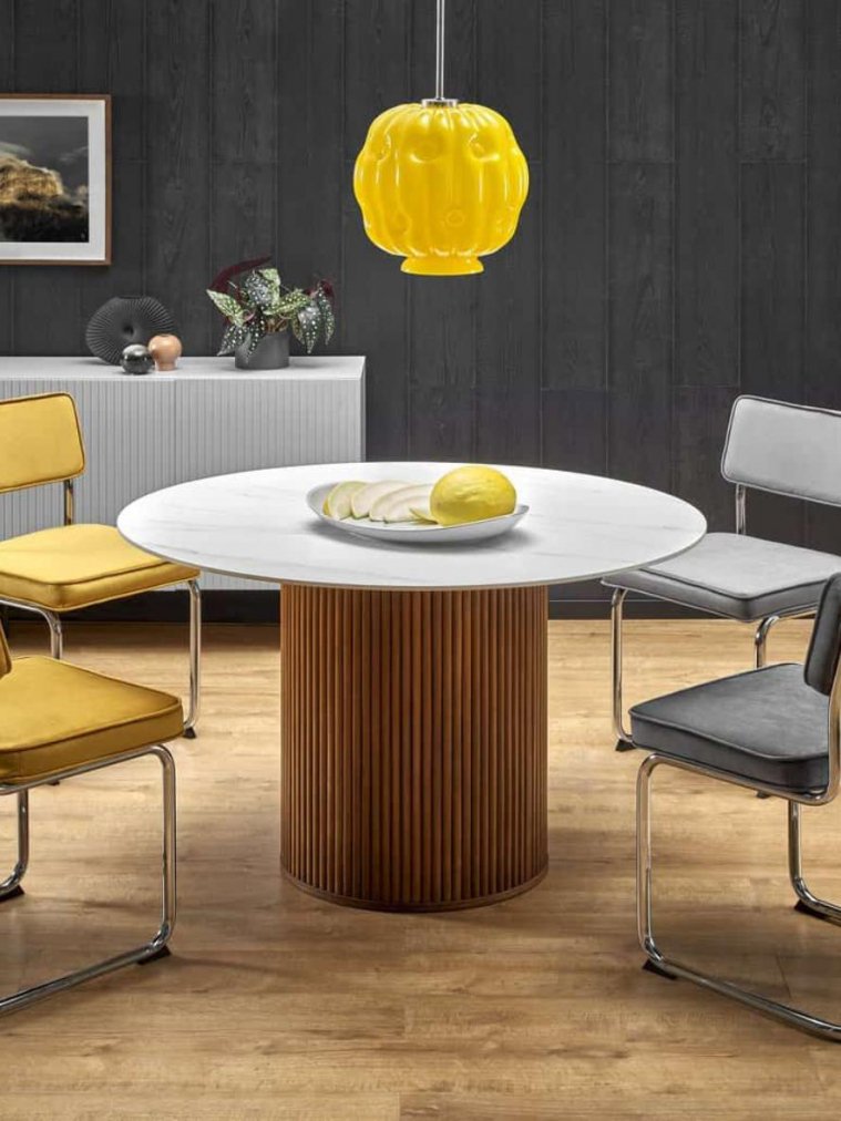 Керамический стол Bruno белый мрамор / ореховый