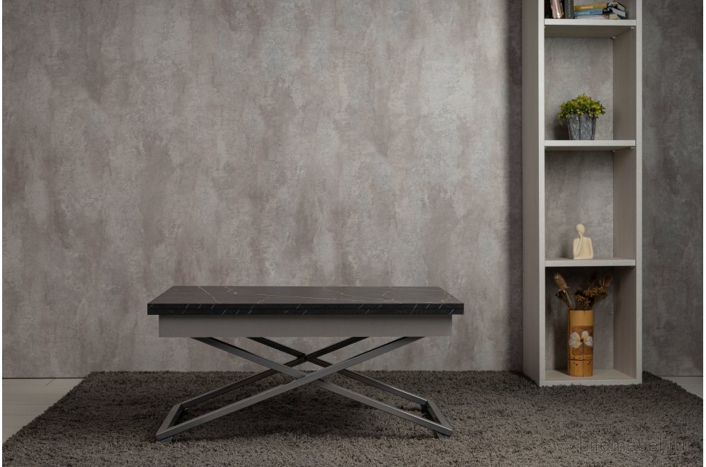 Стол-трансформер Apollo D97/S59 чёрный мрамор / серебро