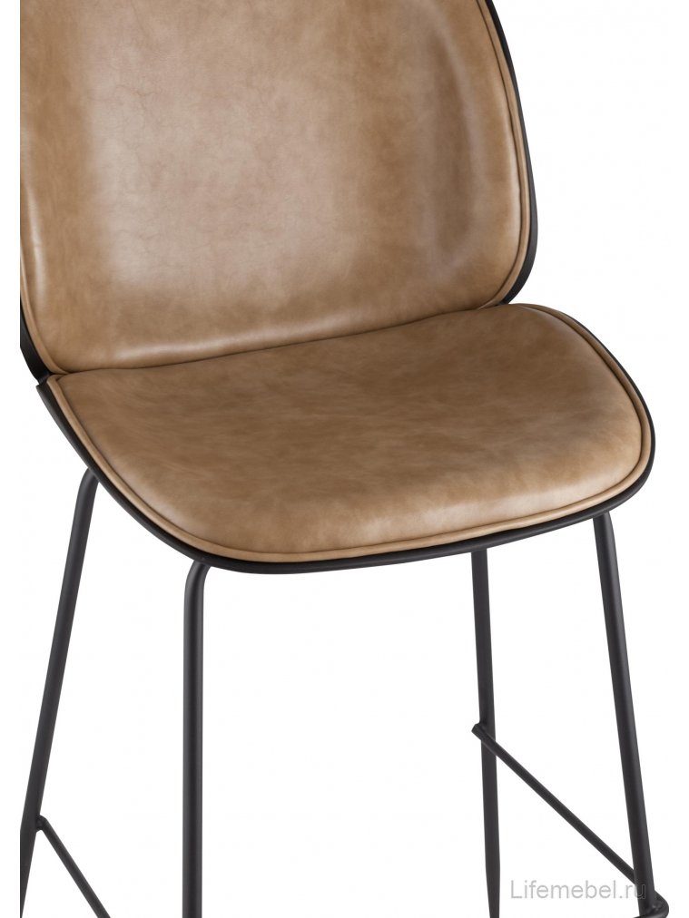 Барный стул Карт со спинкой бежевая экокожа / черные ножки