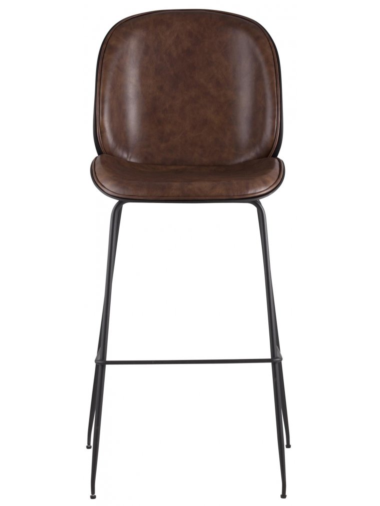 Барный стул Карт со спинкой коричневая экокожа / черные ножки