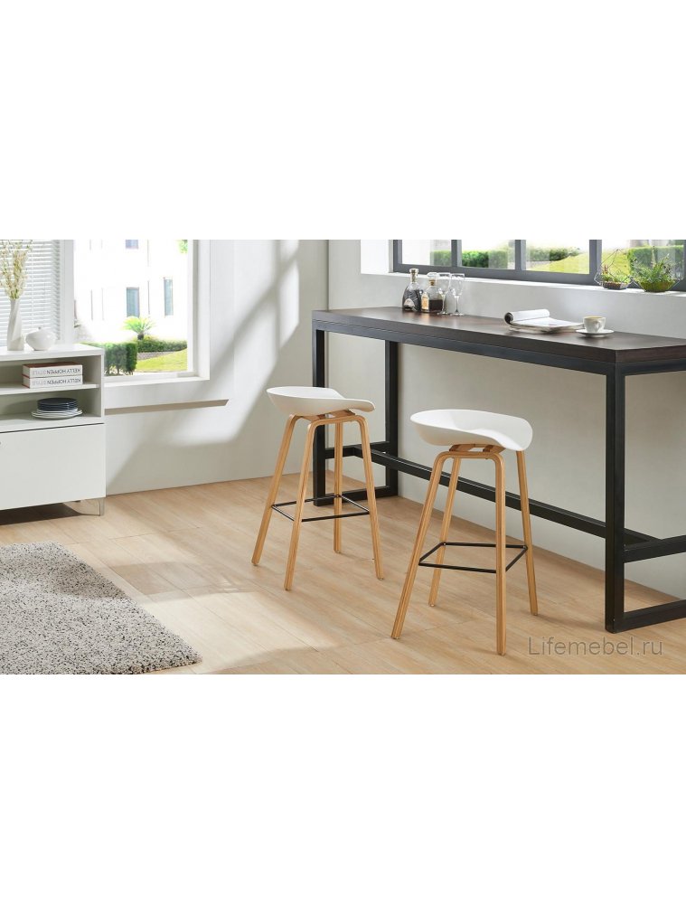 Барный стул BY003 белый / бук / матовый черный металл