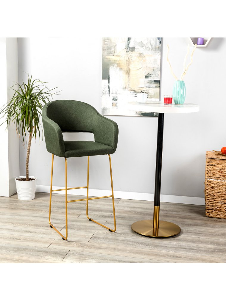 Барный стул Oscar тёмно-зеленый / золото линк