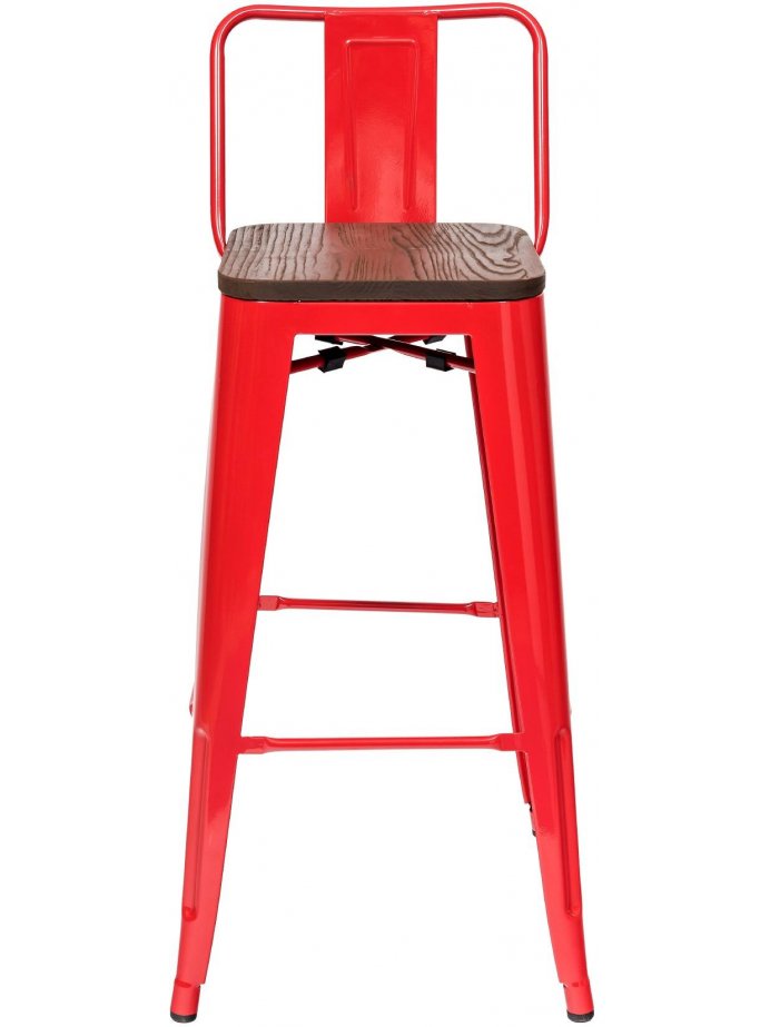 Барный стул Тиоли со спинкой красный глянцевый / темное дерево