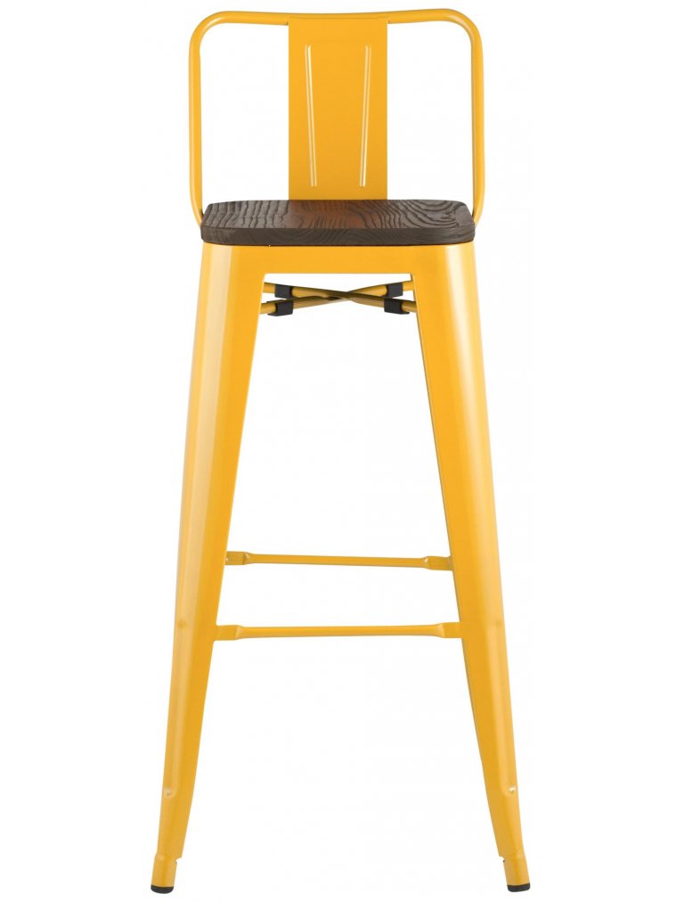 Барный стул Тиоли со спинкой желтый глянцевый / темное дерево