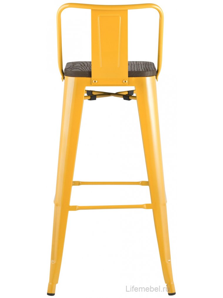 Барный стул Тиоли со спинкой желтый глянцевый / темное дерево