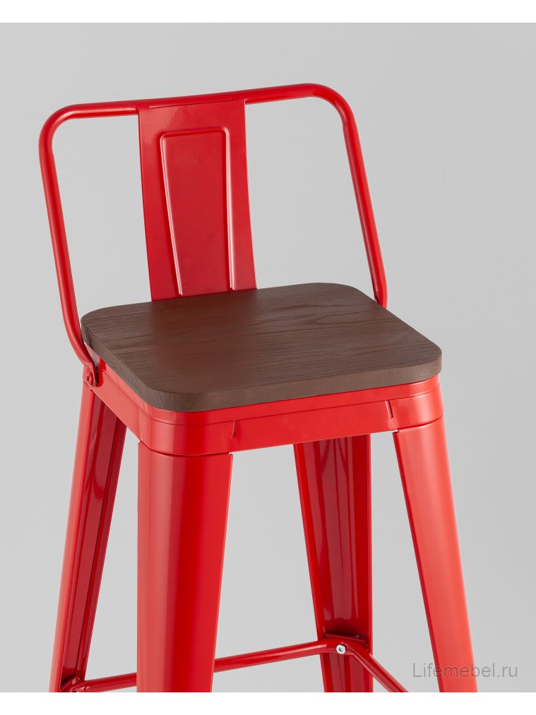 Барный стул Tolix красный / темное дерево