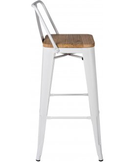Барный стул Тиоли со спинкой белый глянцевый / светлое дерево
