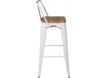 Барный стул Тиоли со спинкой белый глянцевый / светлое дерево