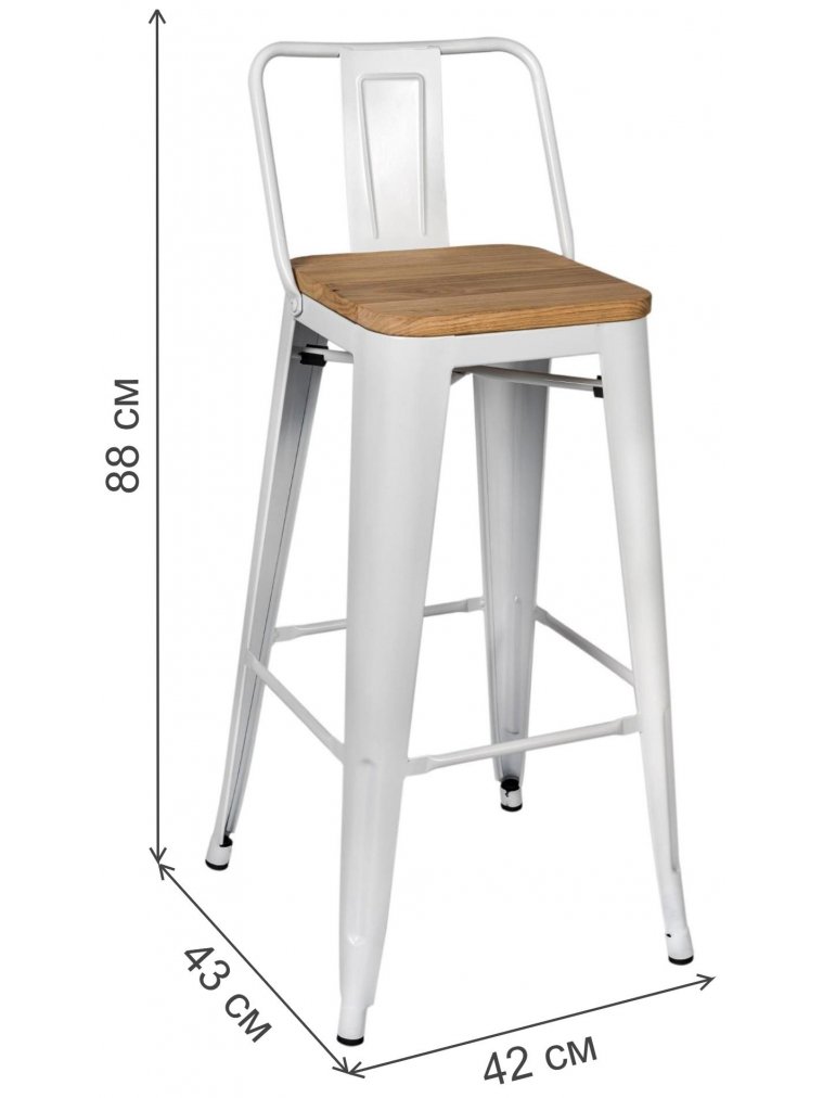 Барный стул Тиоли со спинкой белый глянцевый / светлое дерево