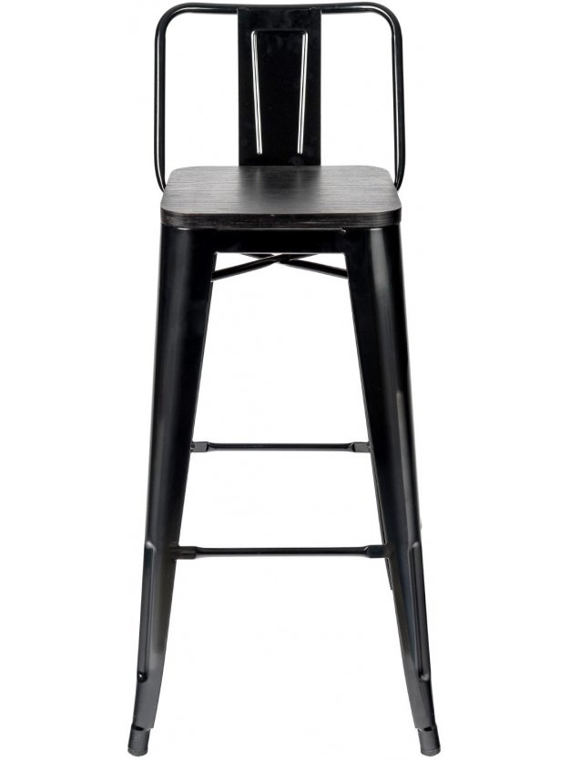 Барный стул Тиоли со спинкой черный глянцевый / темное дерево