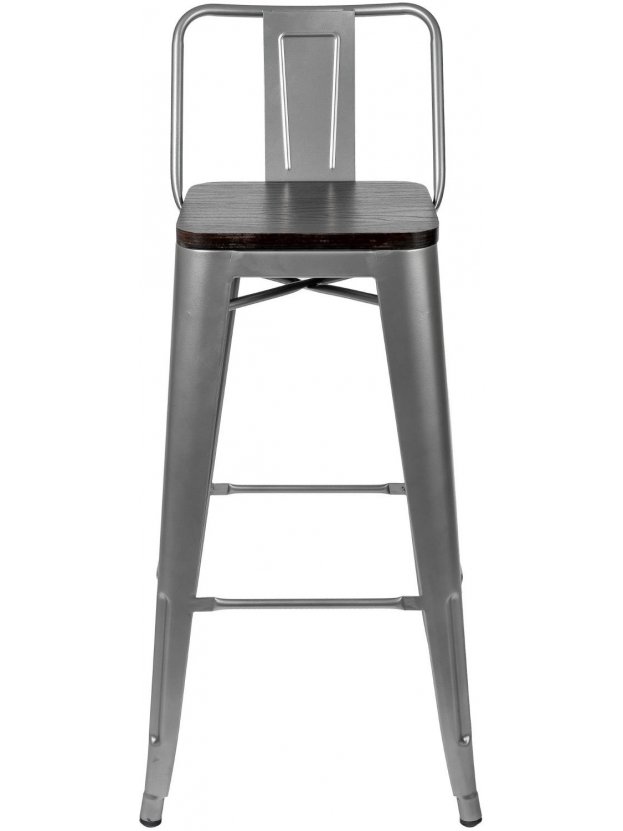 Барный стул Тиоли со спинкой серебристый матовый / темное дерево