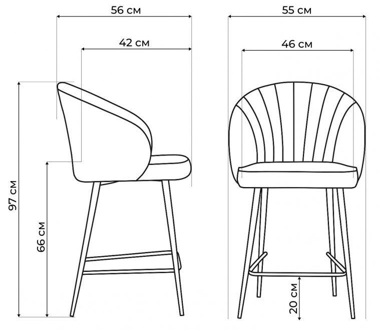 Полубарный стул Бэнбу velutto 14 / черный каркас