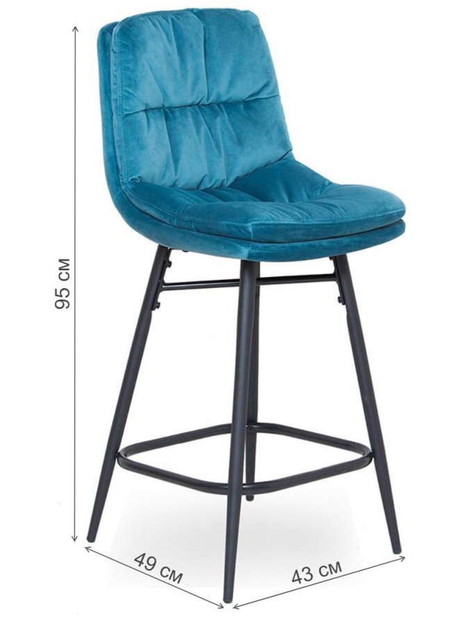 Полубарный стул D20 бархат blue vic 24 / black