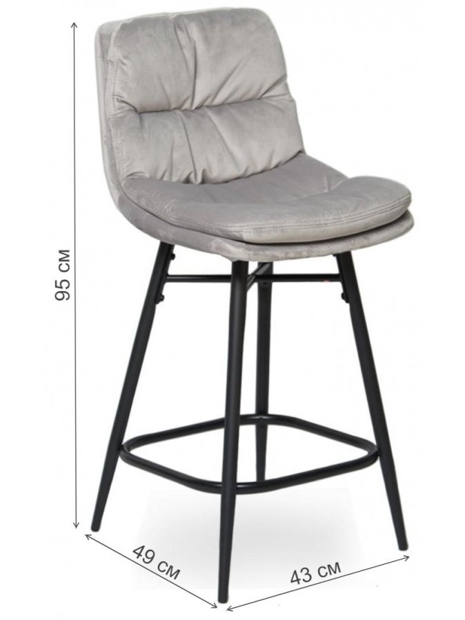 Полубарный стул D20 бархат light grey vic 25 / black