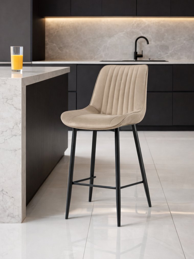 Полубарный стул Вейв бежевый (hl 67) / черный каркас