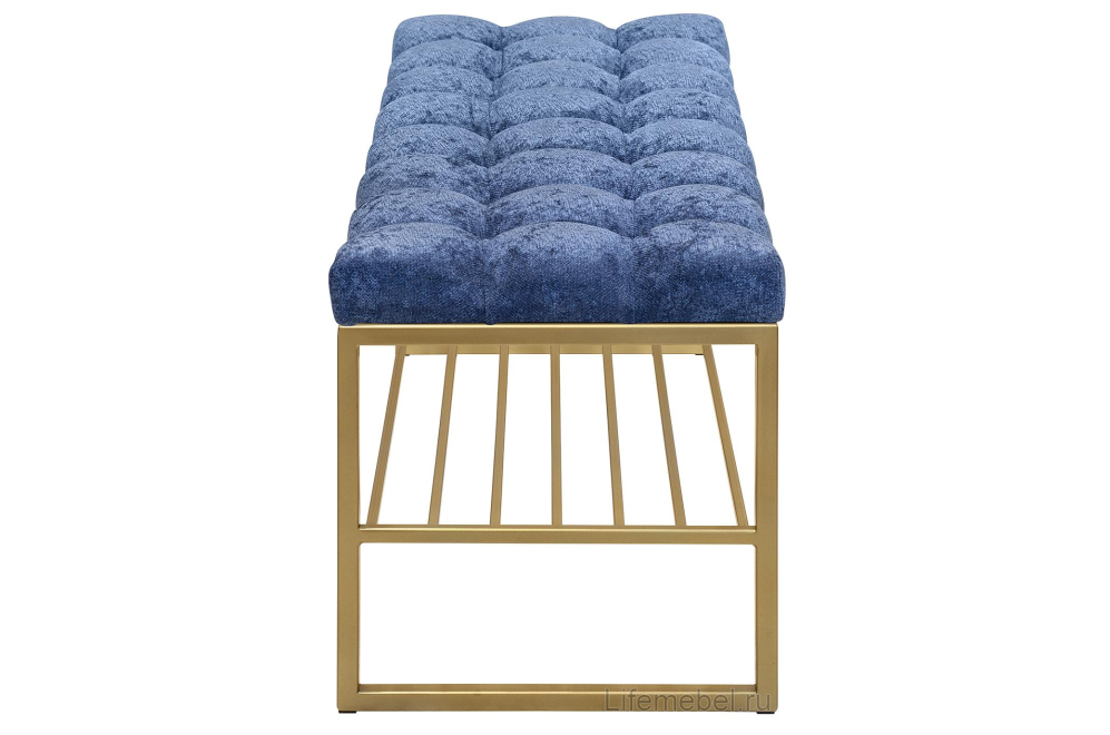 Банкетка Арго с каретной стяжкой шенилл Steel Blue / золотая