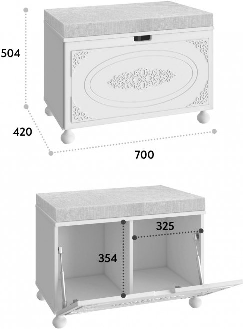 Банкетка Ассоль АС-70 белое дерево