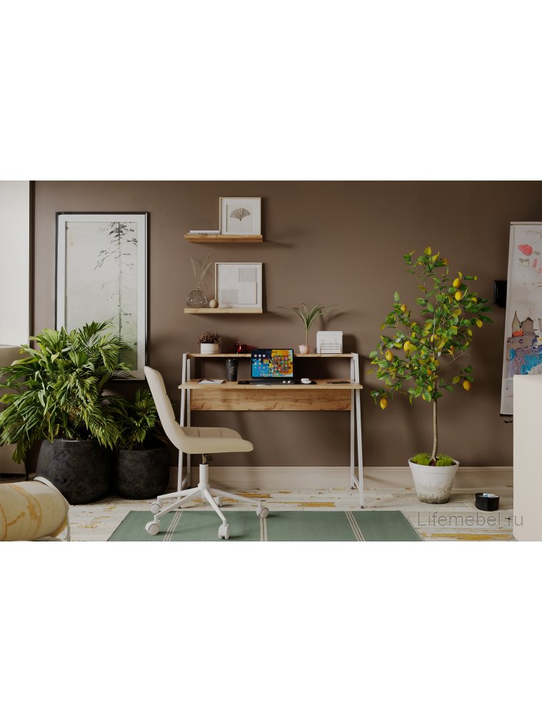 Компьютерное кресло Честер экокожа бежевая / белый