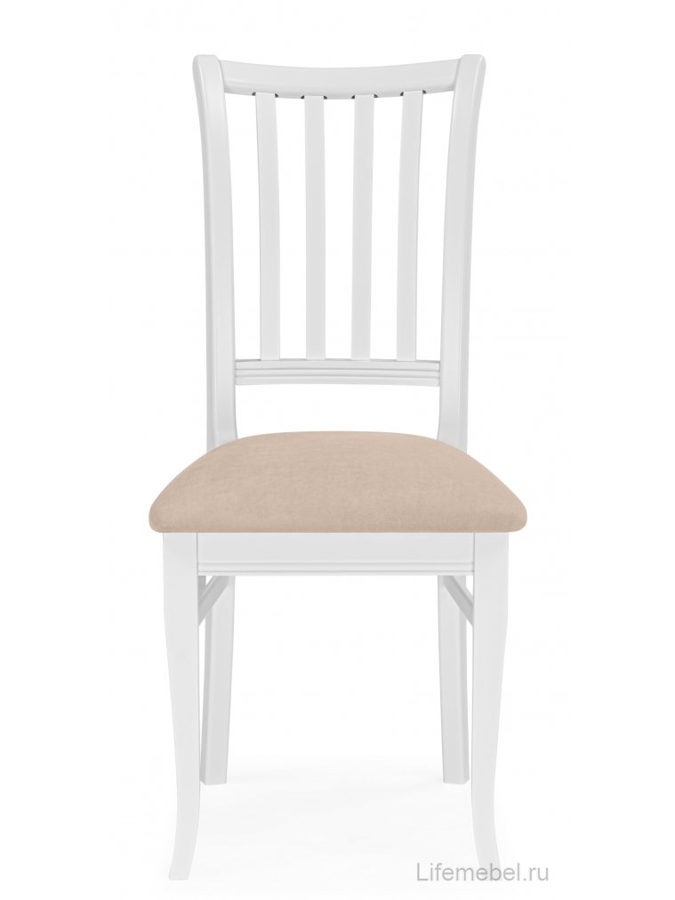 Деревянный стул Фрезино с проножкой бежевый велюр / белый