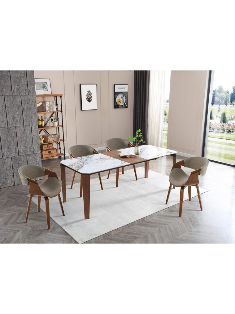 Деревянный стул JY1829-7s серый pu047 / орех