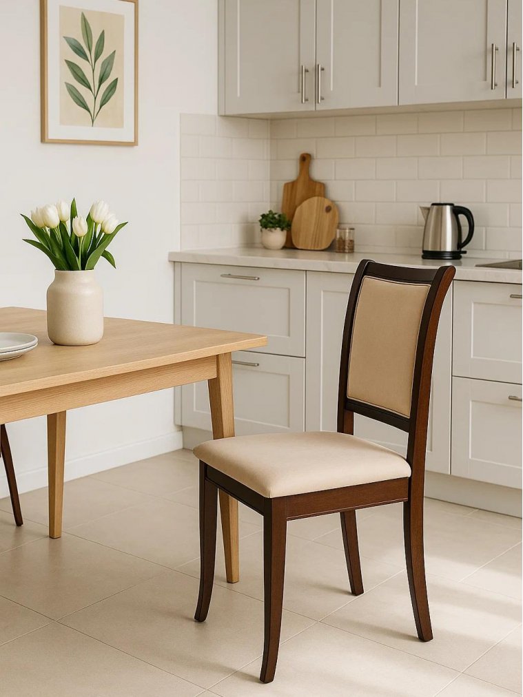 Деревянный стул Корнелл бежевый велюр / орех темный