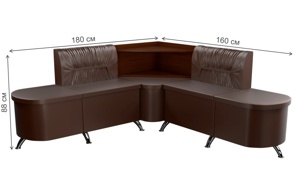 Кухонный диван Лиза угловой экокожа коричневый правый