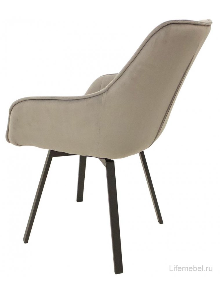 Кресло Декс поворотное серо-бежевая замша / черный квадратный каркас