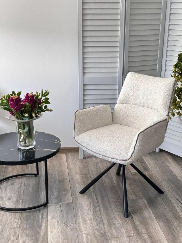 Кресло Virs вращающийся букле edelweiss #1 белый / JC531-7 беж / черный