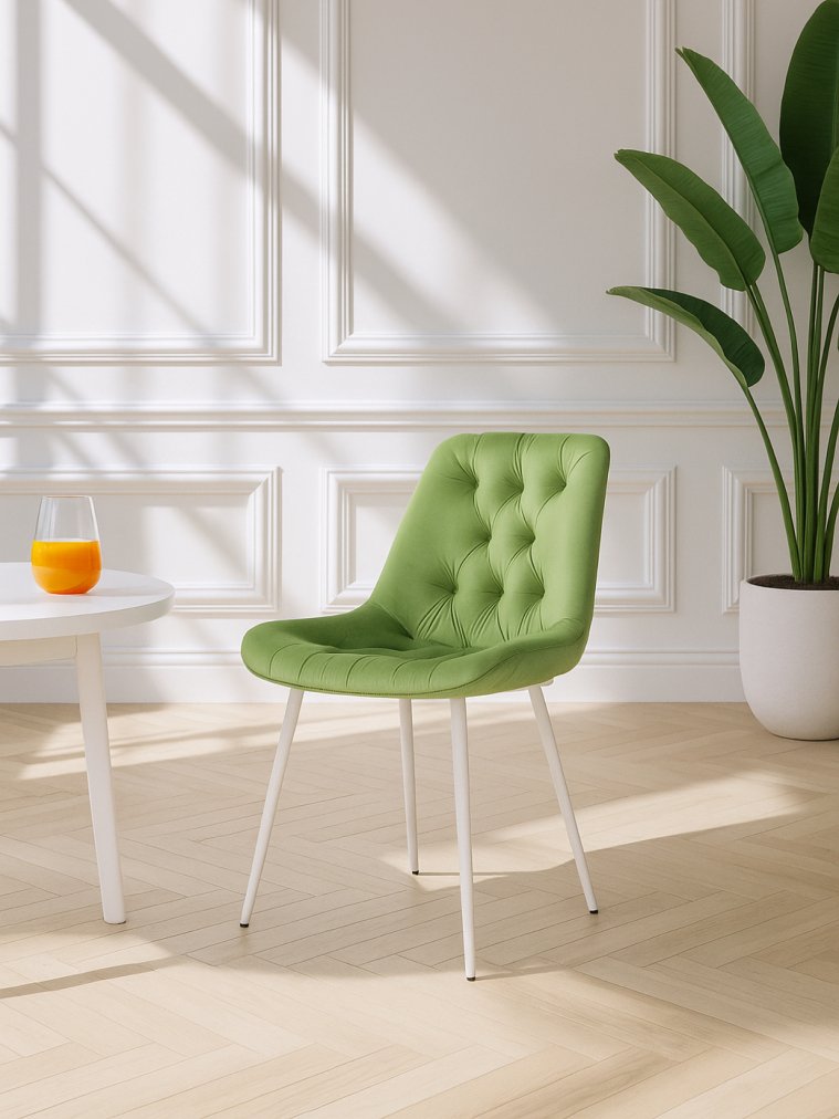 Стул на металлокаркасе Гояр confetti green / белый глянец