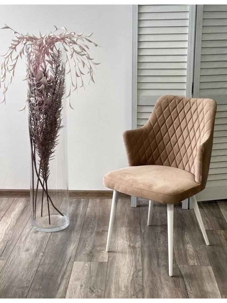 Стул на металлокаркасе Herman велюр бежевый #5 / белый