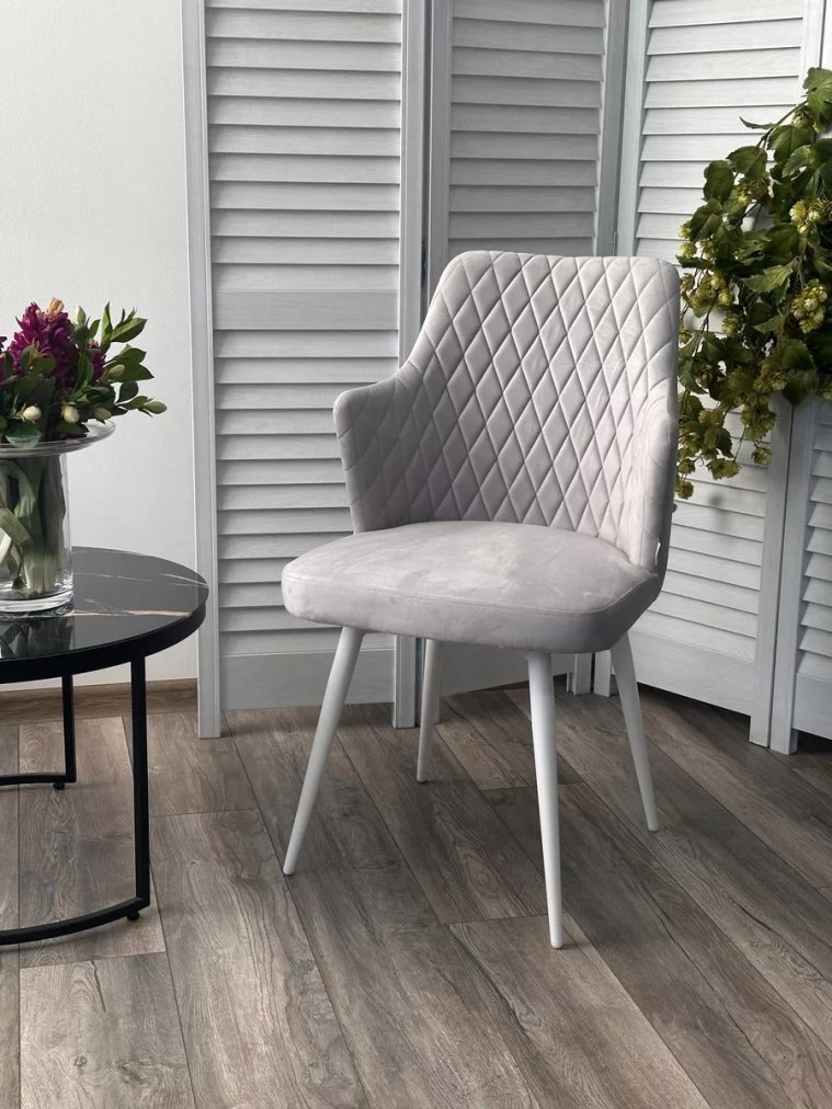 Стул на металлокаркасе Herman велюр BM-4 светло-серый / белый