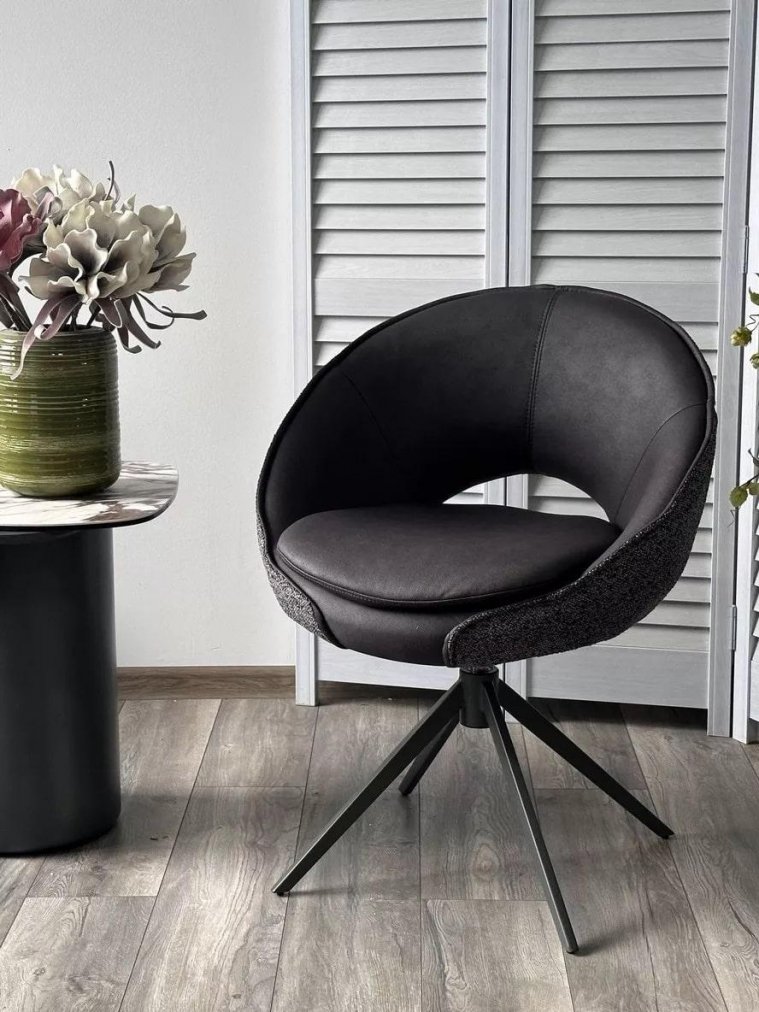 Стул на металлокаркасе Anabel 360 поворотный темно-серая экокожа / букле / черный