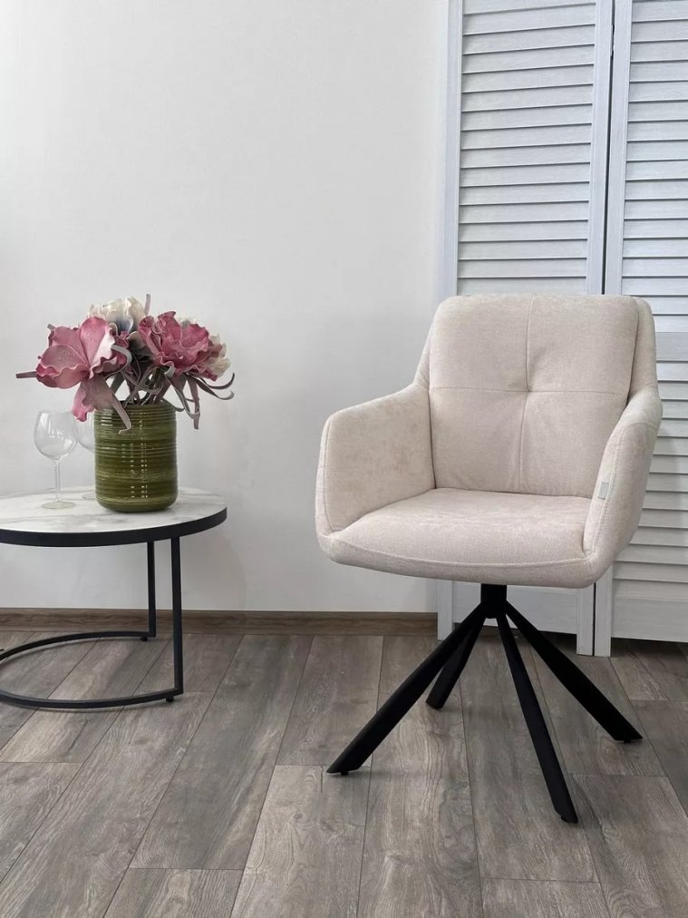 Стул на металлокаркасе Федерико Данс 180 поворотный молочный шенилл / черный