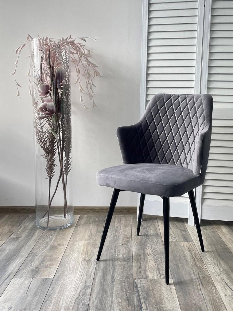 Стул на металлокаркасе Herman серый #27 велюр / черный каркас